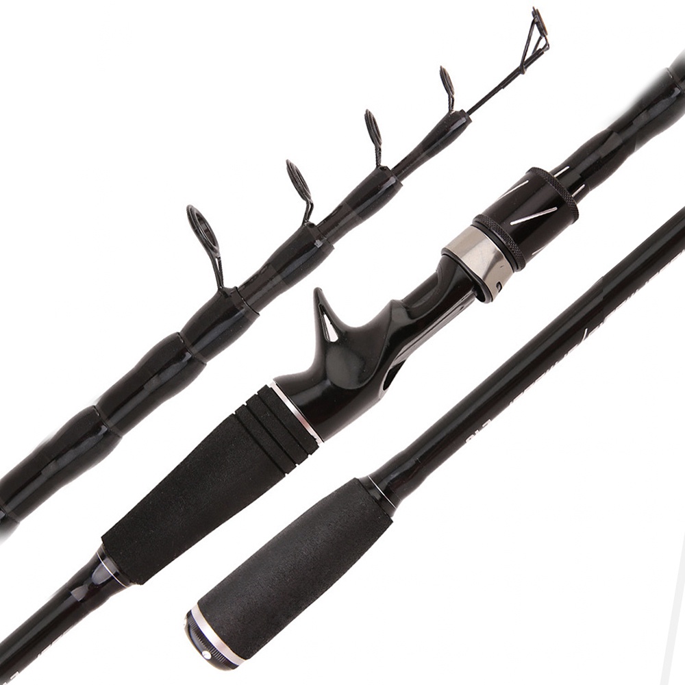 Joran Pancing Telescopic Fishing Rod 1.8m 1.6m Ultralight Weight Carbon Fiber Casting Spinning Murah Warna Hitam