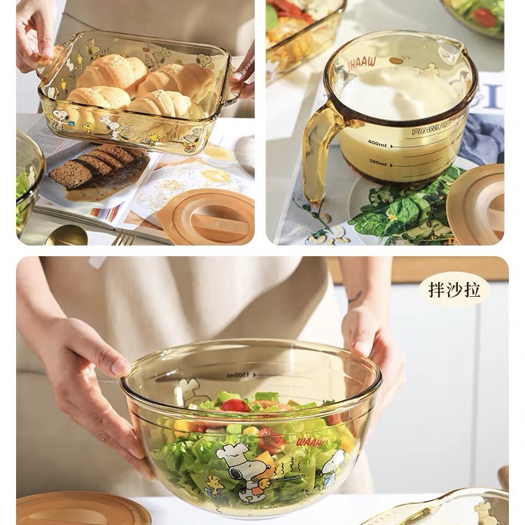 Baking Cooking Set Snoopy Series Measuring Cup Salad Bowl Bakeware Loyang Kaca