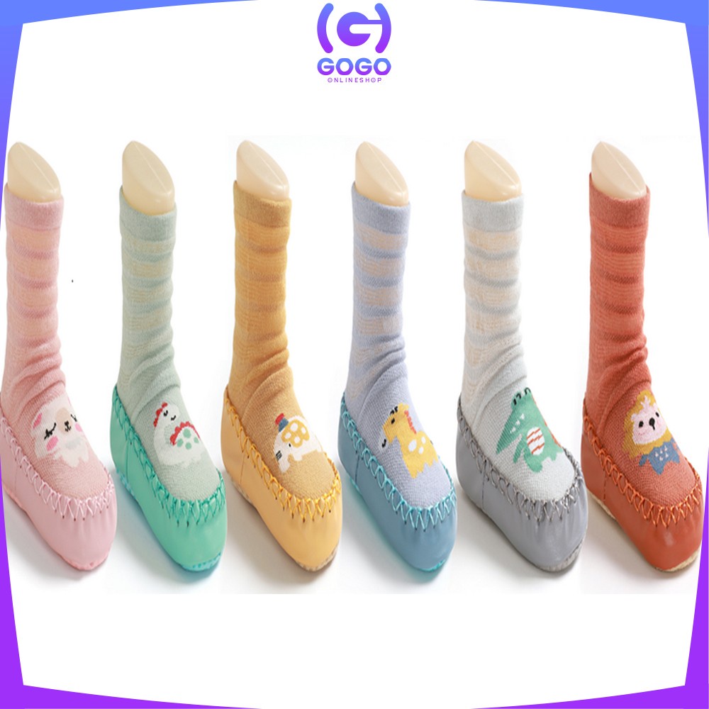 GOGO-P379 Prewalker Bayi Motif Binatang Bahan Katun Baby Socks Shoes Sepatu Bayi Kaos Kaki Lantai Dengan Anti Slip