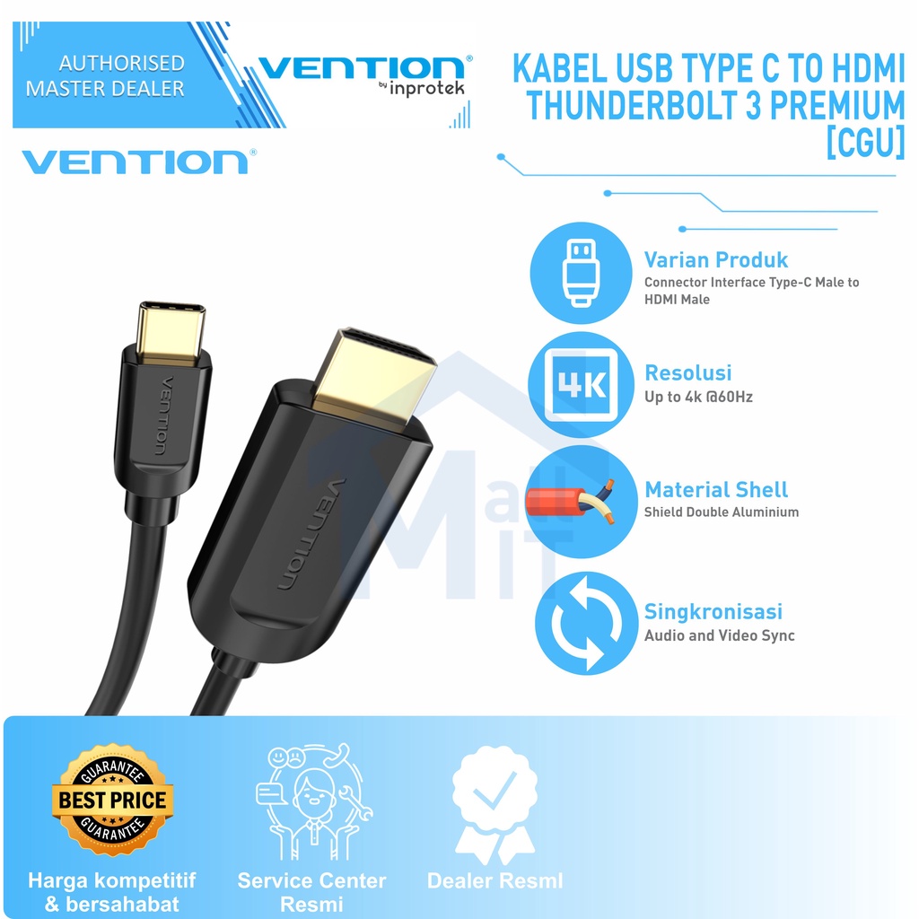 (Bisa Cod) Vention Kabel USB Type C to HDMI Thunderbolt 3 4K 60HZ CGU MONITOR TV