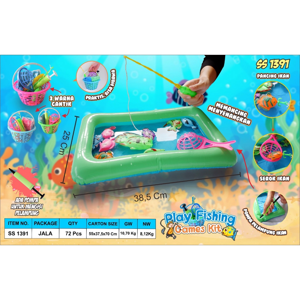 SS 1391 Mainan pancing magnet set keranjang dan kolam ikan plus pompa / Play fishing Games Kit