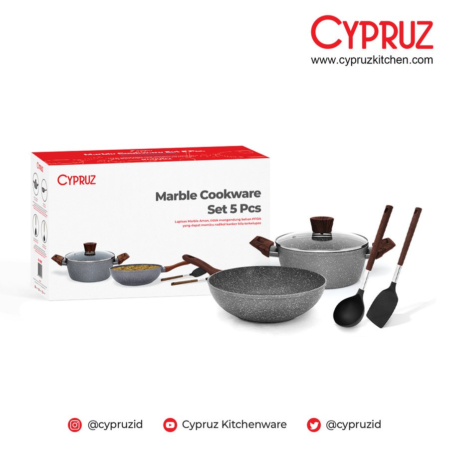 Cypruz PI-0902 Paket Marble Cookware / Grey Marble Beginner Set