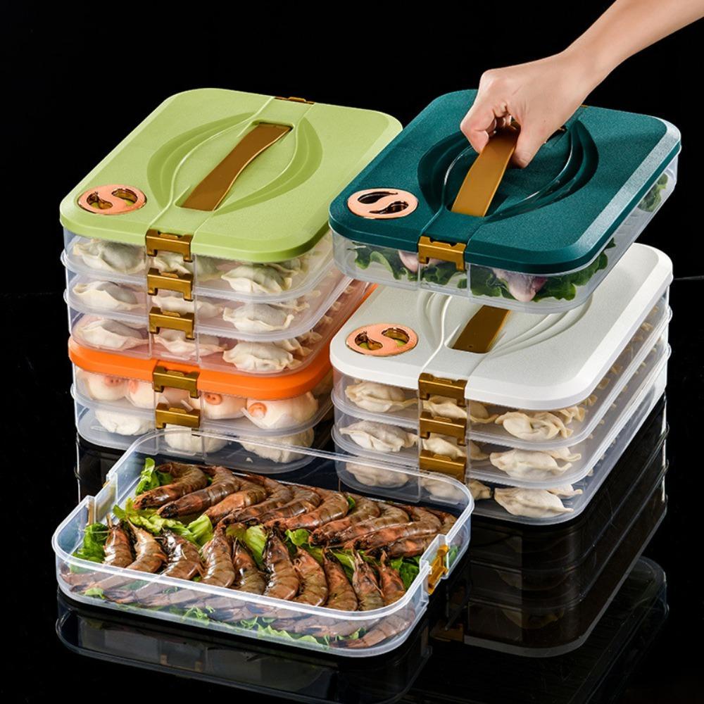 Solighter Food Preparation Box Rak Penyimpanan Kulkas Rumah Tangga Crisper Frozen Dumpling Box