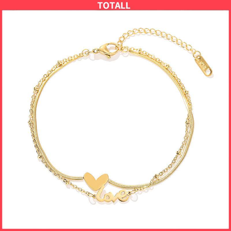 COD Gelang Kaki Titanium 2 Layer LOVEHuruf Hati Anti Karat Emas 18k Aksesoris Wanita Korea-Totall