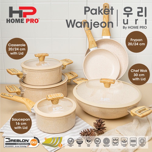 HOME PRO Uri Series Granite Ceramic Wanjeon Set Frypan Casserole Saucepan Wok Wajan Panci Anti Lengk