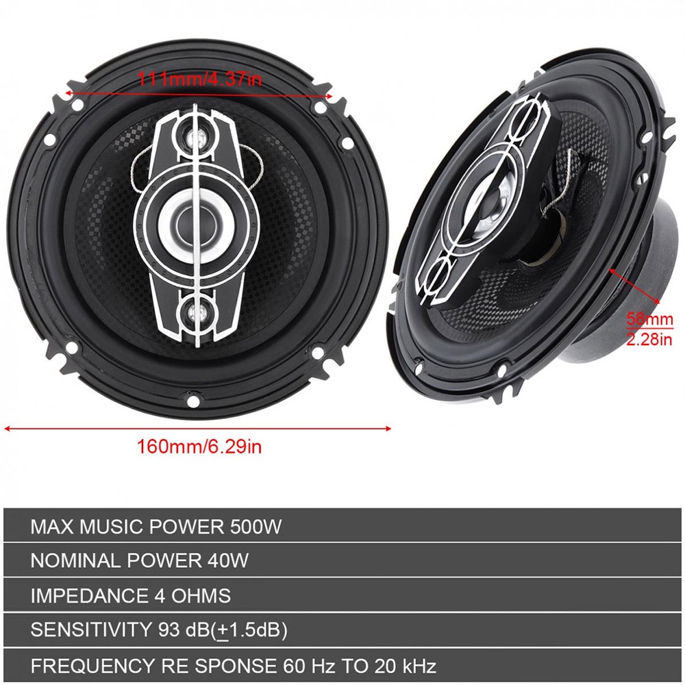 Pcinener Speaker Mobil HiFi 16 cm 500W 2 PCS - TS-1685 - Black