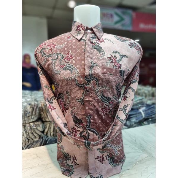 Kemeja batik semi sutra//kemeja batik panjang//kemeja seragam pesta