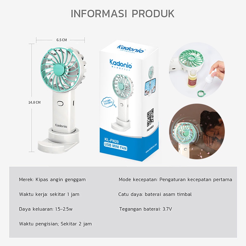 KADONIO Kipas Angin Mini Portable USB Cas Karakter Dapat Digunakan Sebagai Dudukan Ponsel KL-FN20-