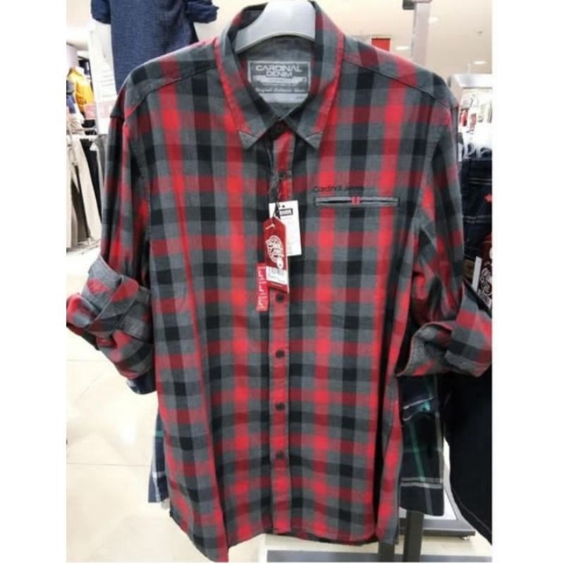 Kemeja Lengan Panjang Pria Cardinal Denim Original Mens EKI5K93J 11 Merah