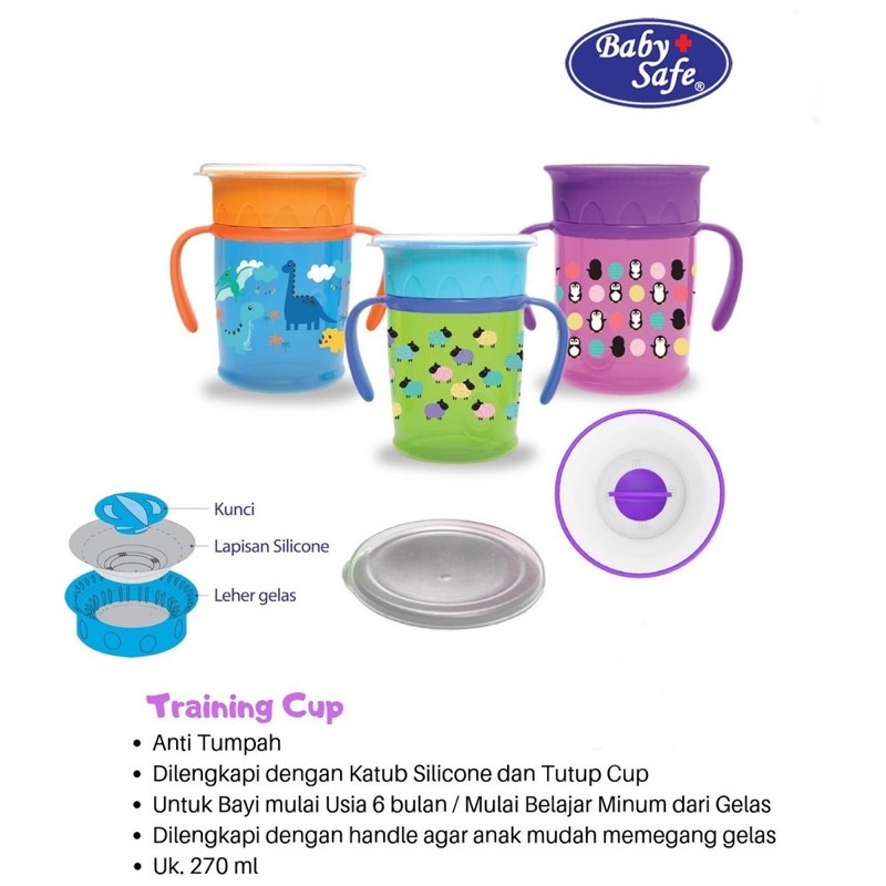 Baby Safe AP013 Training Cup Baby with Handle 6M+ 360 Gelas Latihan Minum Anak Bayi Anti Tumpah Dengan Pegangan Sippy Cup Baby Gelas MPASI Gelas Minum Susu Bayi Tiduran Aman