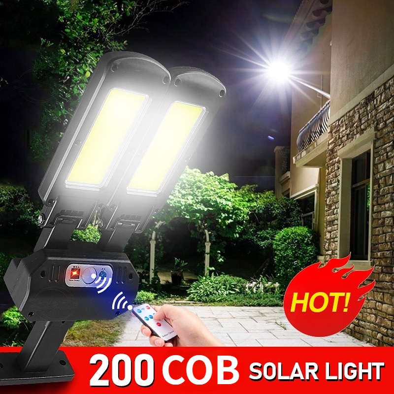 ANBOLT 600W Lampu Jalan Tenaga Surya 3 Mode Lampu Solar Tahan Air LED Lampu Surya Lampu Taman Remote Control dengan Sensor Gerak