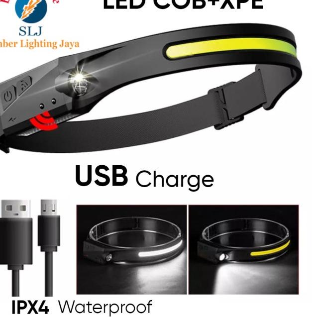 SENTER KEPALA LED COB + XPE / HEADLAMP RECHARGEABLE / SENTER CAS USB - HEADLAMP