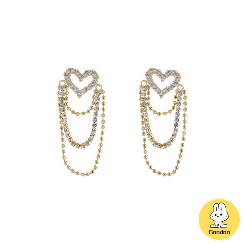 Anting rumbai Korea Rhinestone Berbentuk Hati Earrings Anting Tindik Perhiasan Wanita Fashion Murah Hadiah Perhiasan -Doo