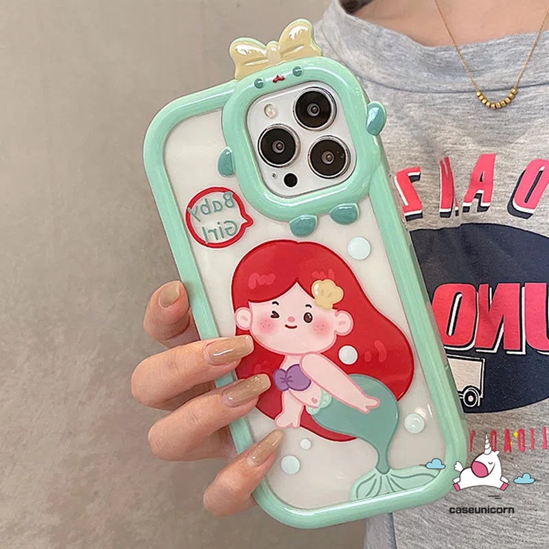 Soft Case Desain Kartun Disney Princess Mermaid 3D Untuk iPhone 11 14 13 12 Pro MAX 6 6s 7 8 14 Plus XR X XS MAX SE 2020