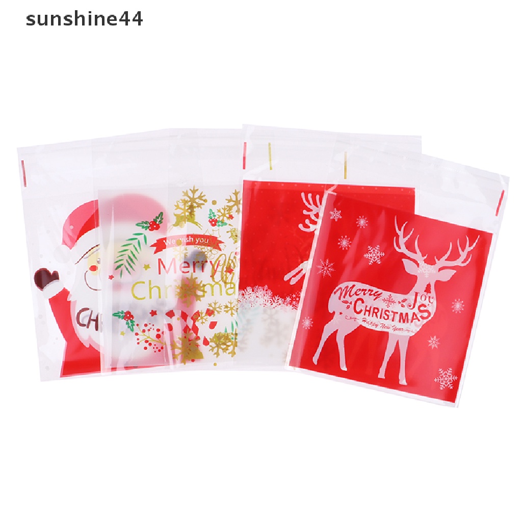 Sunshine 100Pcs Kantong Plastik Permen / Kue Motif Santa Claus / Kepingan Salju Diy