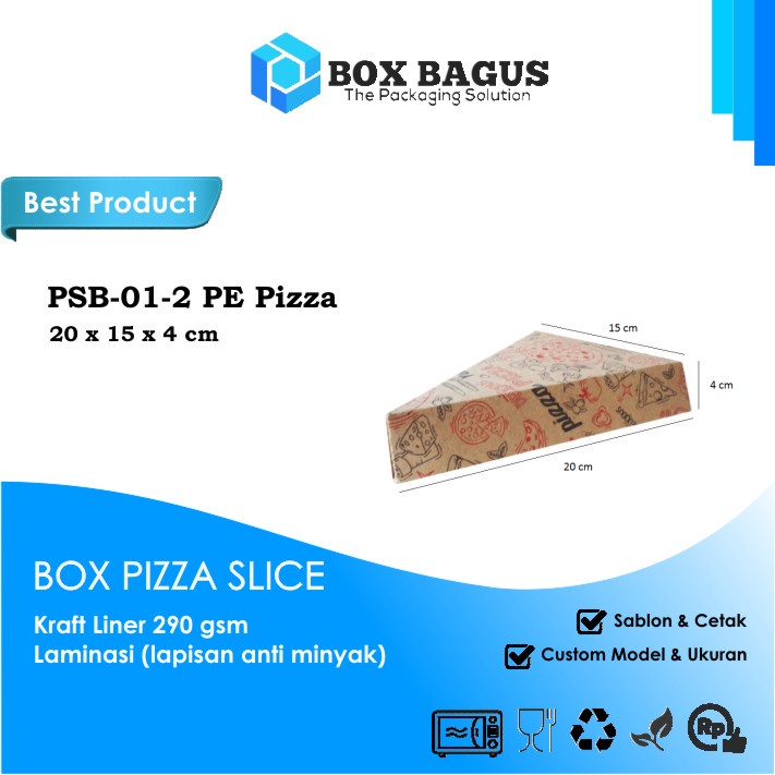 (PIZZA) BOX DUS 20x15x4 KRAFT 290 GSM LAMINASI - HAMPERS PIZZA SLICE