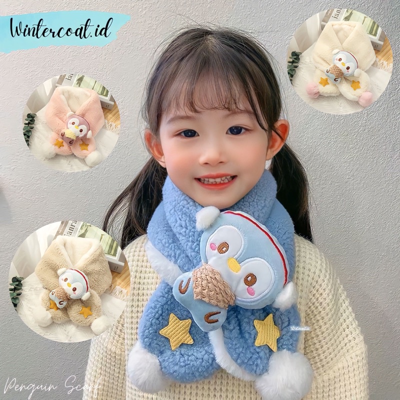 Kids winter scarf penguin pinguin syal anak musim dingin cewek cowok hangat penghangat leher import