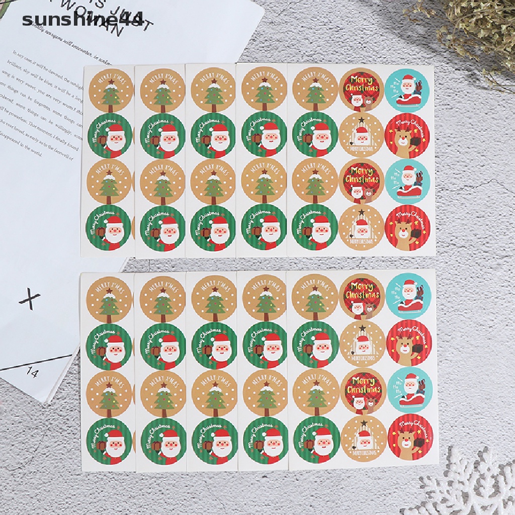 Sunshine 120pcs Stiker Label Bulat Tulisan Merry Christmas Untuk Hadiah Natal