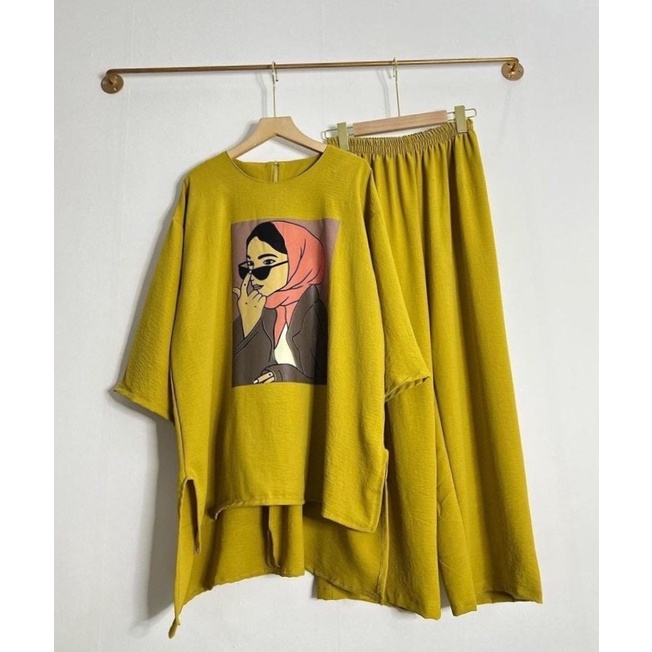 BAJU ONE SET WANITA DEWASA JUMBO // BAJU SETELAN SABLON TELARIS// BAJU ONE SET TRAND JAMAN SEKARANG/