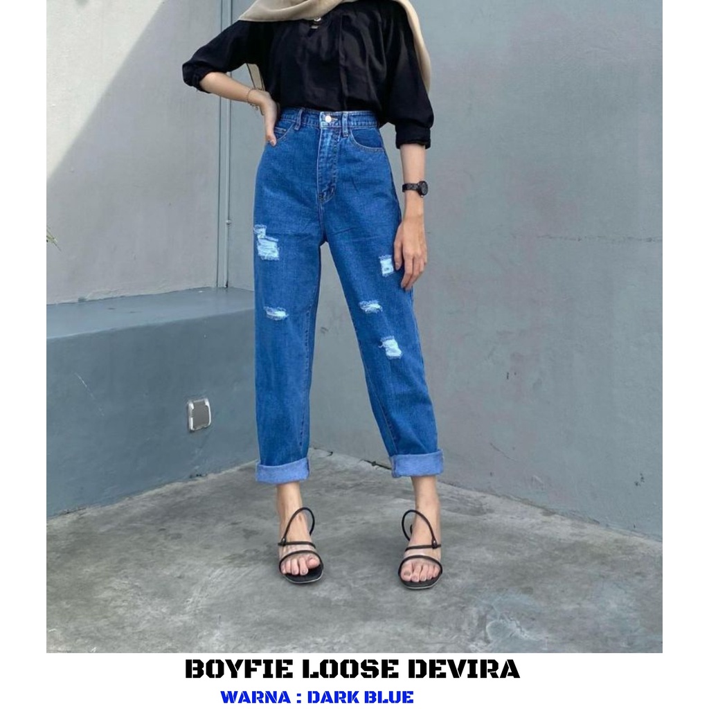 YAOSHI- Celana Jeans Wanita Pinggang Tinggi Devira Boyfie Loose Devira Premium SIZE 27-34