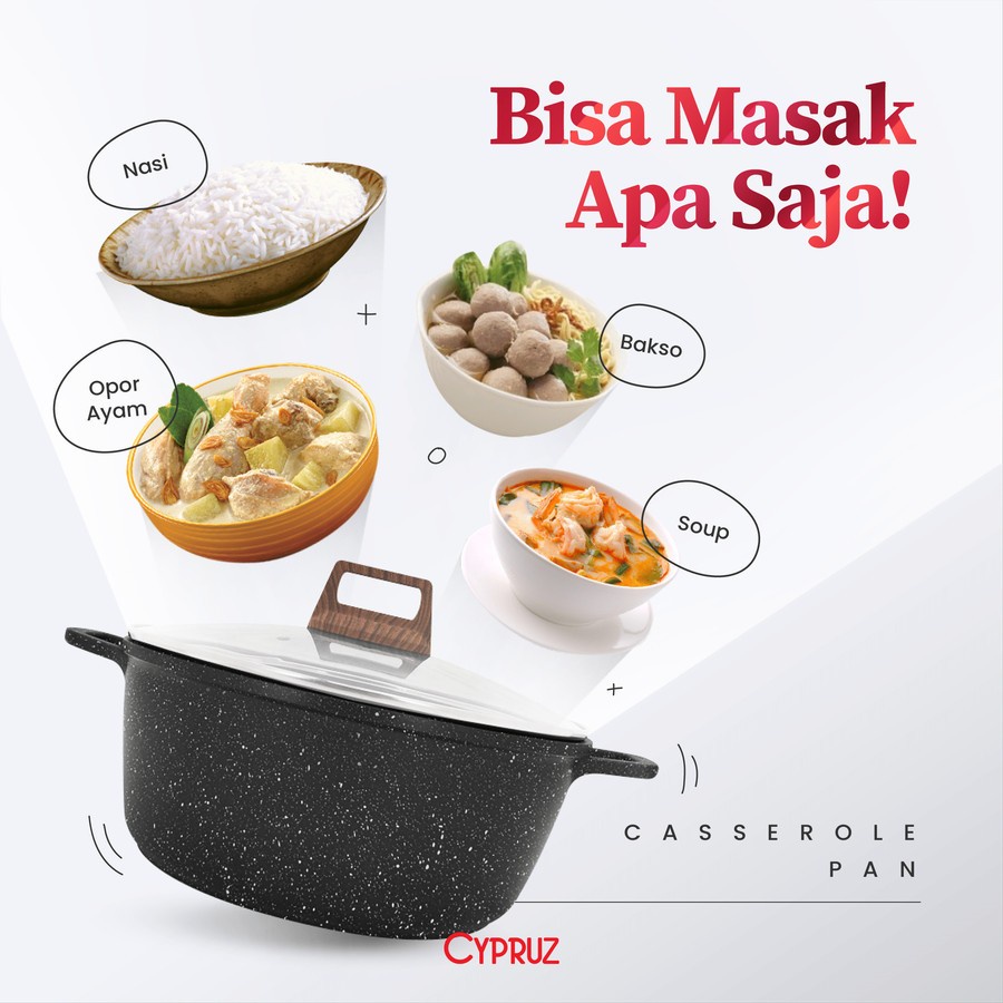 Cypruz PI-0804-M Panci Casserole Marble Diecast Series 24cm + Tutup