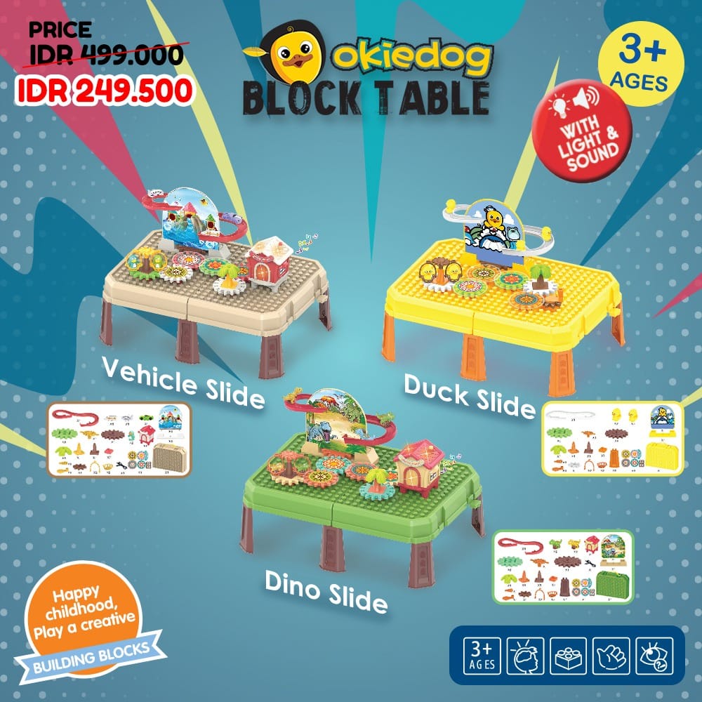 Okiedog Slide Block Table Building Block Train Mainan Anak Balok Puzzle Mainan Edukatif Creative Building Blocks