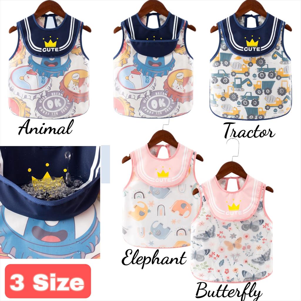 JM0028 Bibs Anak Cute Tanpa Lengan Bib Celemek Bayi Baby Slabber Makan Sensori Waterproof Anti Air Apron