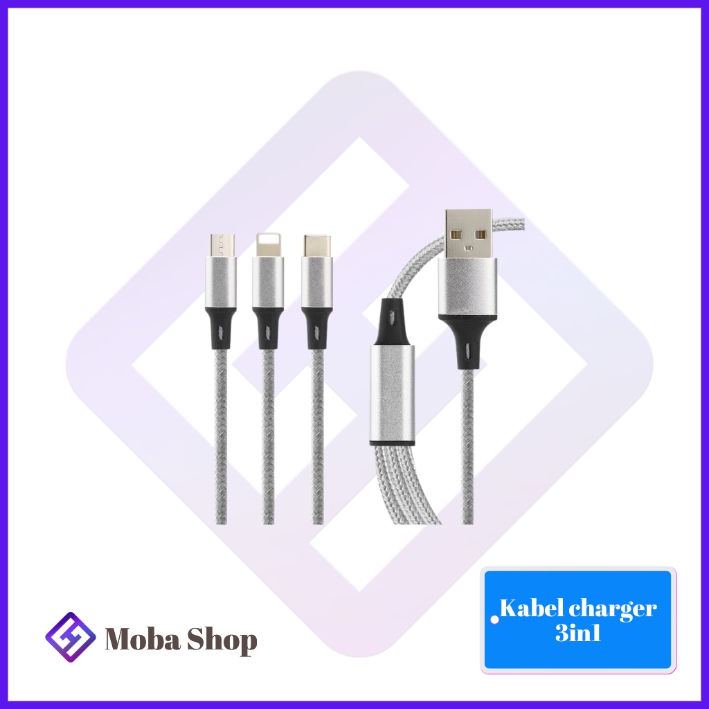 Kabel charger 3in1 3A fast charging 1.2M