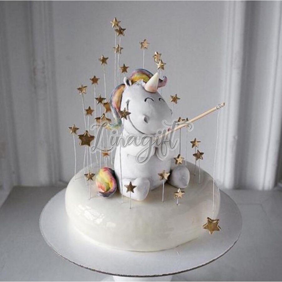 ( 10 Pcs ) STARS CAKE TOPPER 3D GOLD SILVER - TOPPER HIASAN KUE BINTANG EMAS PERAK