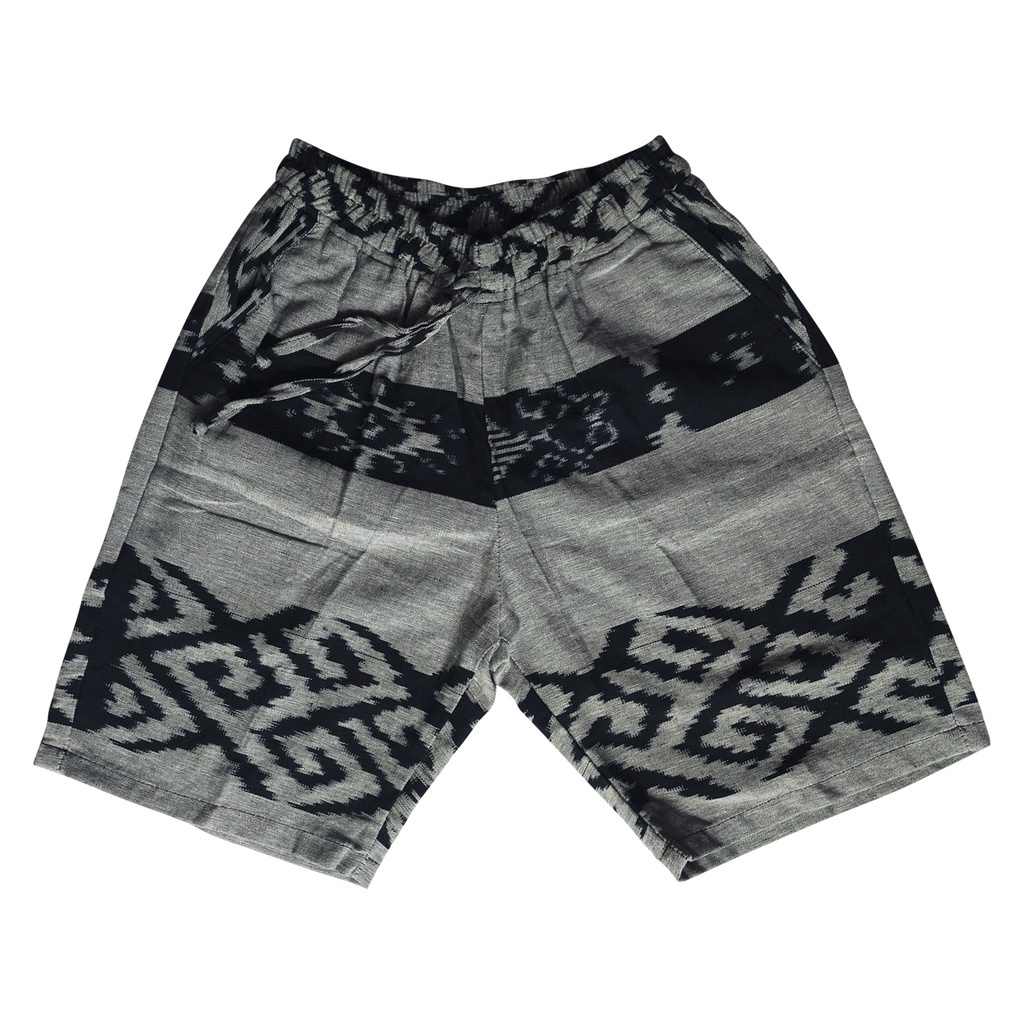 celana pendek pria motif kain tenun - abu abu hitam