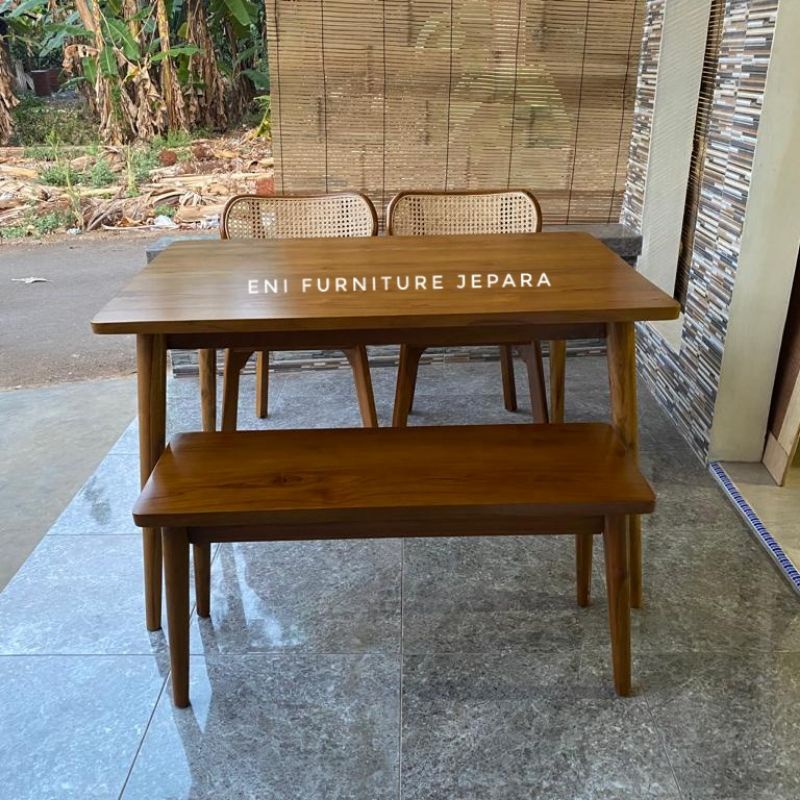 Set Meja Makan Rotan Jati - Set Meja Makan Kursi Kacang Rotan Jati Minimalis - Meja Makan Minimalis 