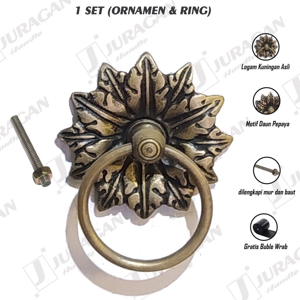 tarikan pintu ukir pintu gebyok - ornamen kuningan handle pintu - gagang kuningan motif daun pepaya