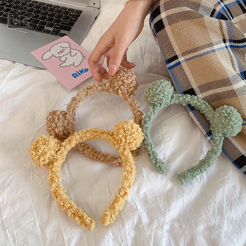 COD❤️Bando Karakter Telinga Beruang Bear Lucu Headband Bandan Korea Bulu Kartun Mewah Band Wanita Kecil yang Cuci Wajah Domba Wol Semua Cocok dengan Pita Rambut-A.one