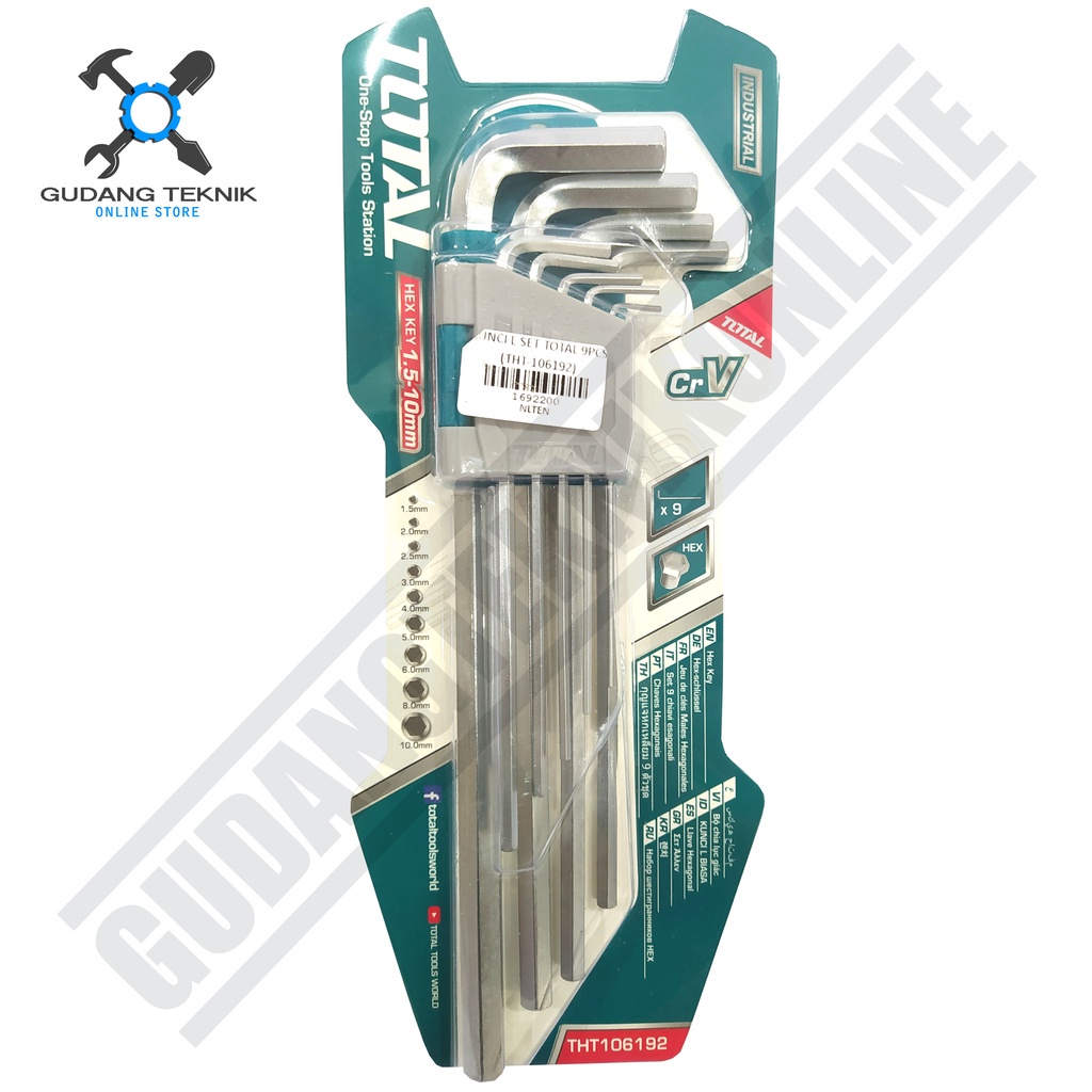 Kunci L Segi 6 1 SET 9pcs THT106192 TOTAL / Hex Key Kunci L Panjang Segi 6 Set 9 pcs THT 106192 TOTAL