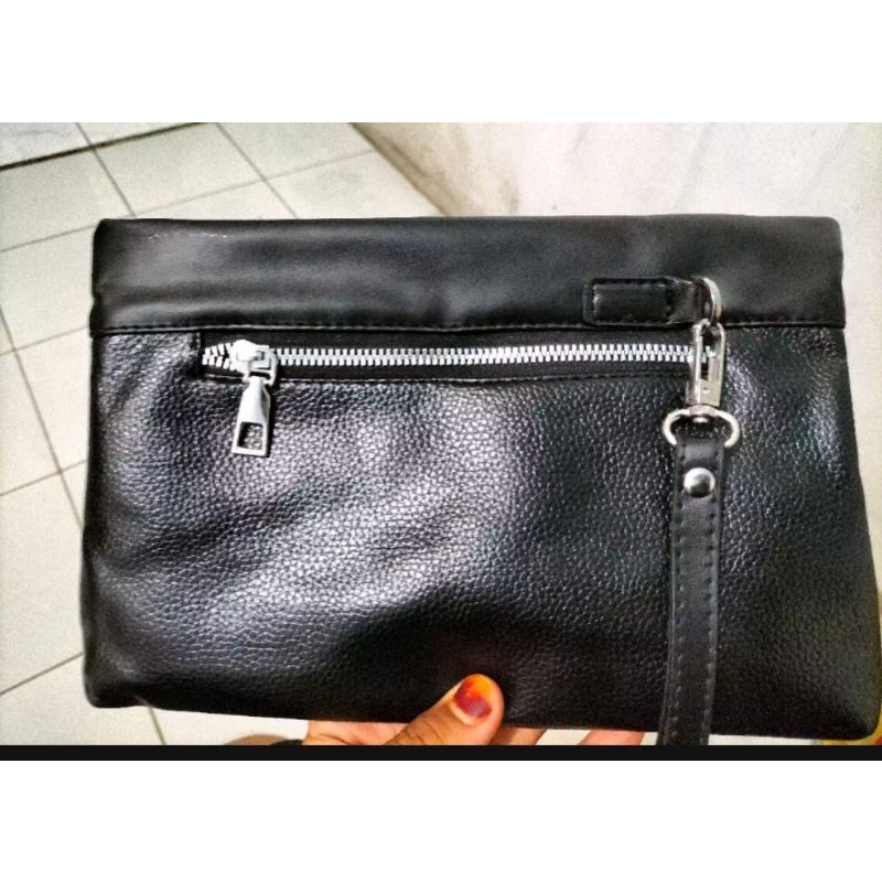 Grab Medan Tas Genggam Dompet Kulit Men Clutch Bag HITAM Fashion Muda Rhodey A108