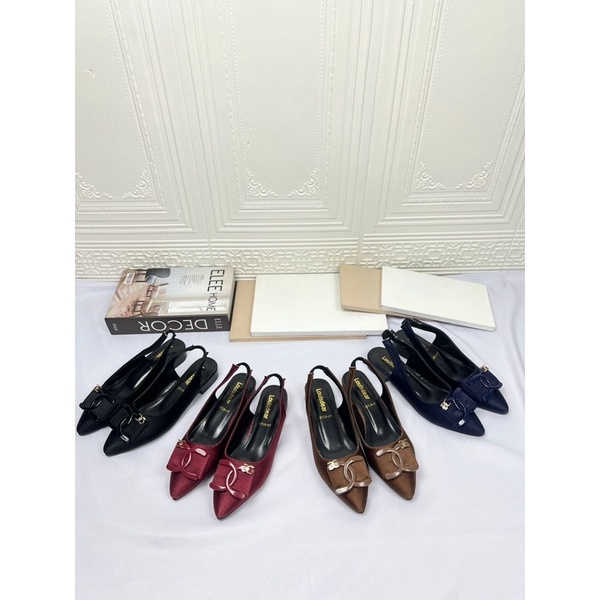 LOUISDEAR Sandal wanita bahan satin tapak tahu 2 cm