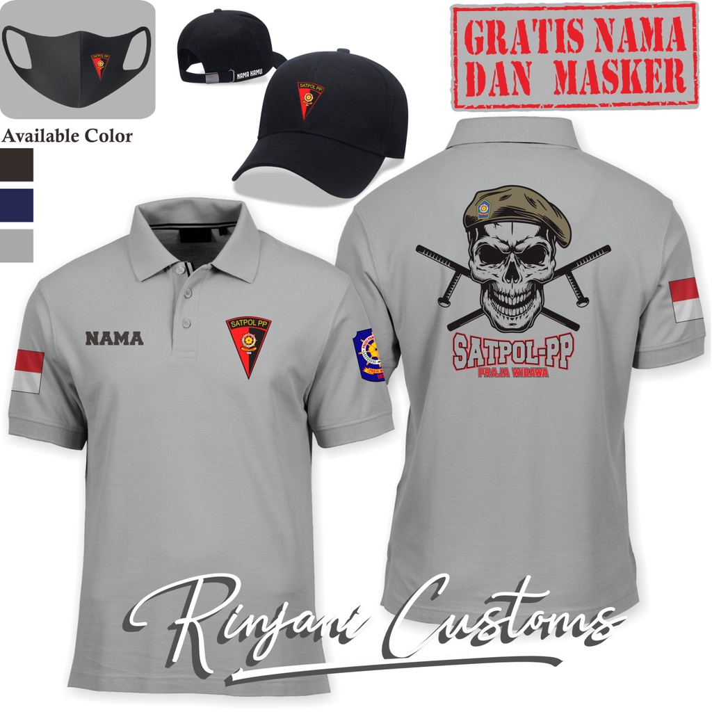 KAOS POLO POL PP 6 GRATIS NAMA DAN MASKER-POLO POLISI PAMONG PRAJA-POLO SATPOL PP