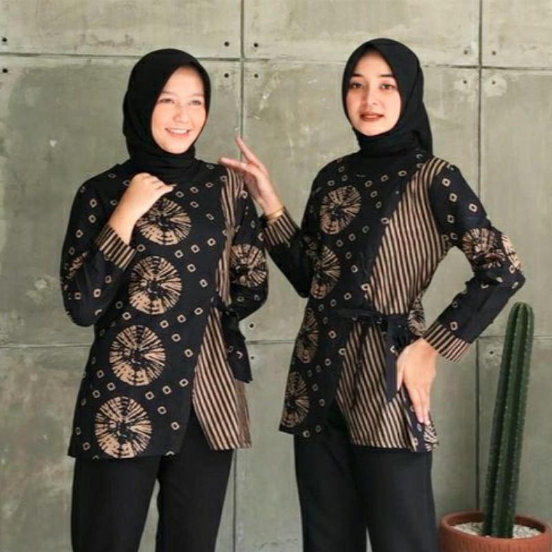 Baju Batik Wanita Modern M L XL XXL Atasan Batik Kerja Wanita Blouse Batik Kantor Lengan Panjang Seragam Batik Modern