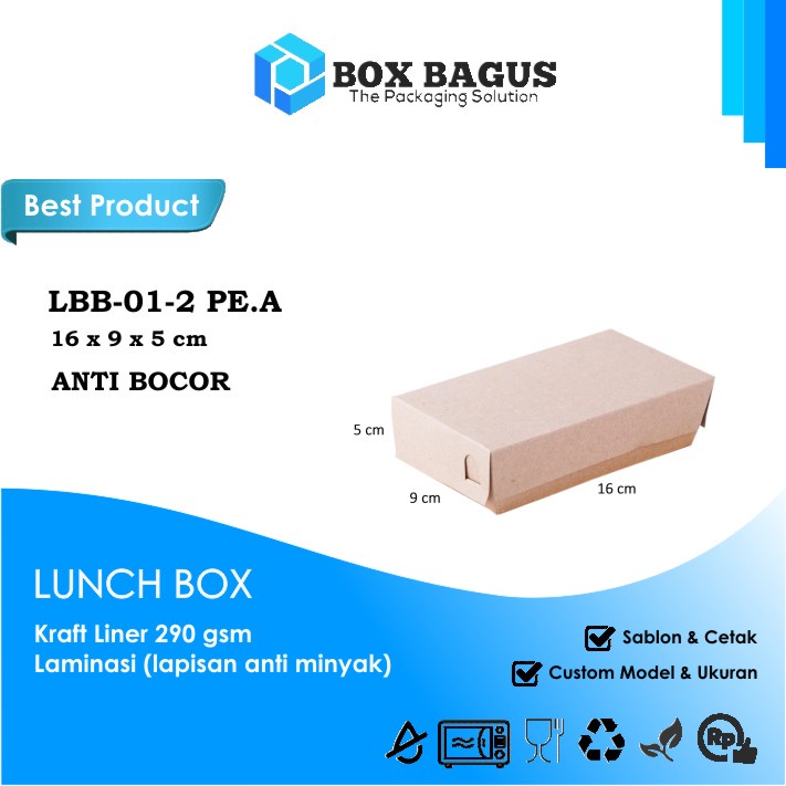 (ANTI BOCOR) LUNCH BOX (M) DUS KOTAK HAMPERS MAKANAN NASI MIE BUBUR KUE SNACK 16x9x5 cm PAPER KRAFT 290gsm LAMINASI