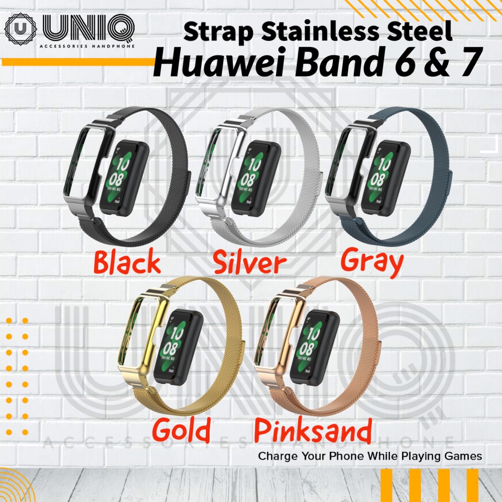 Finchy Strap Stainless Steel Case Huawei Band 6 6Pro 7 Smartwatch Strap Milanese Magnetic Loop Casin