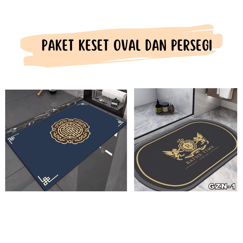 Paket Hemat Keset Kamar Mandi Keset Oval &amp; Persegi Panjang Minimalis lap kaki Diatomite keset kaki penyerap air Laris_unik