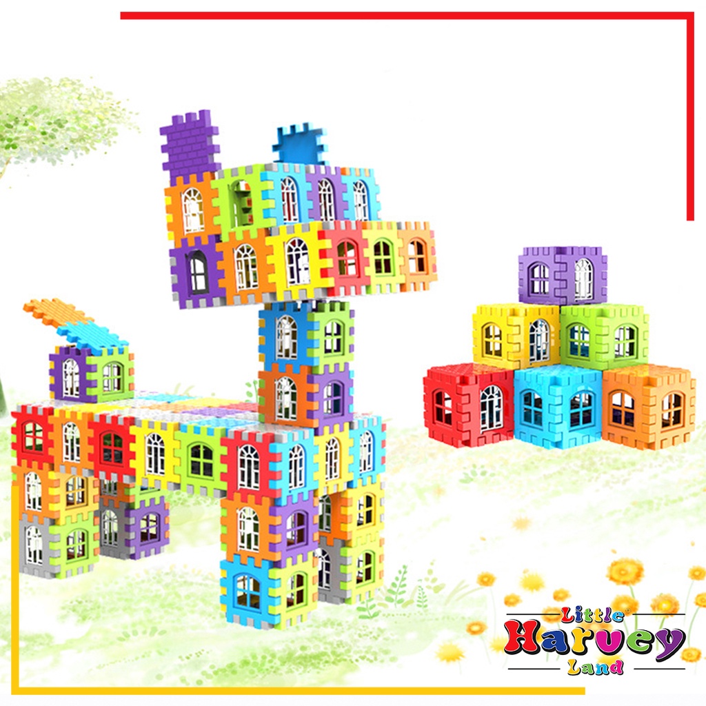 Mainan Edukasi Anak PUZZLE BLOK RUMAH Bongkar Pasang Funny Blocks Plastik Anak Laki Perempuan Balok Lego 1 2 3 Tahun SNI Brick Block Edutoys