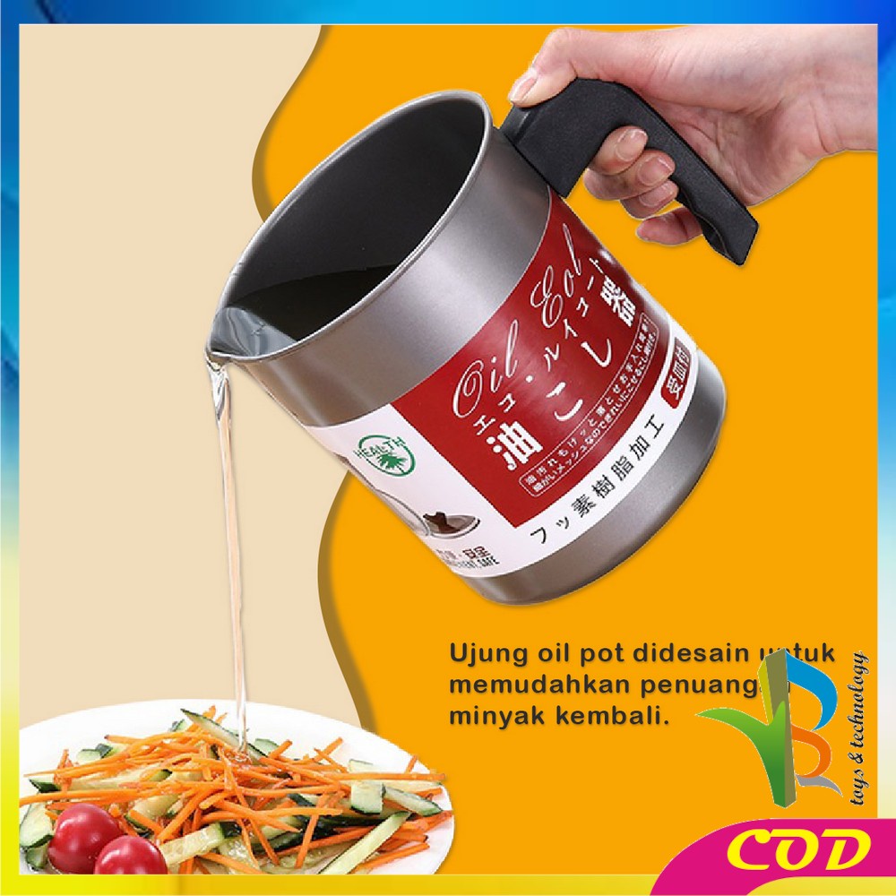 MI-C414 Gelas Saringan Minyak 2 Liter Anti Karat Oil Pot Teko / Wadah Penyaring Minyak Goreng Tempat Penyimpanan Minyak