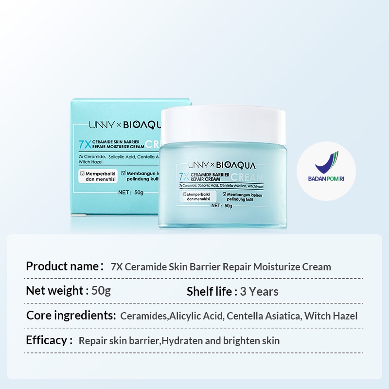 BIOAQUA × UNNY 7x Ceramide Skin Barrier Repair Moisturize Cream 50gr