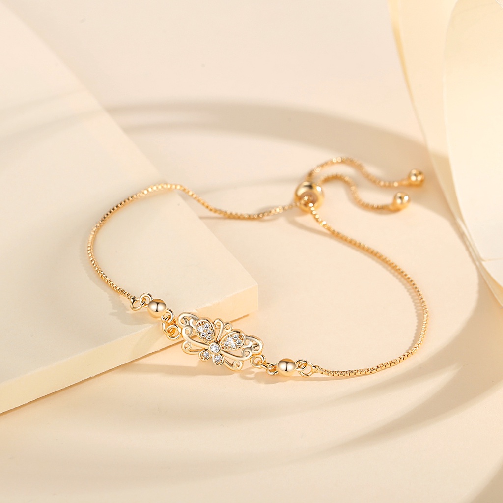 Y884 [COD✔]Gelang Serut Wanita Titanium Lapis Emas Kristal Berlian Perhiasan Anti Karat