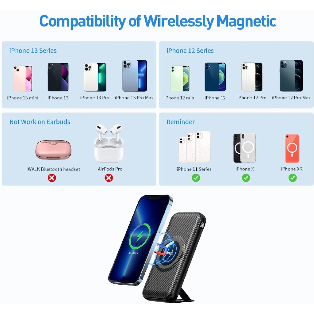 IWALK UBP20000M Magnetic Wireless Powerbank 20000mAh with Phone Stand - Powerbank Magnetic dengan Phone Stand dari iWALK