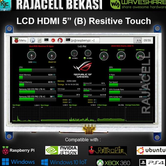WAVESHARE 5" 5inch HDMI LCD Touch Screen Monitor Display Raspberry 3 B