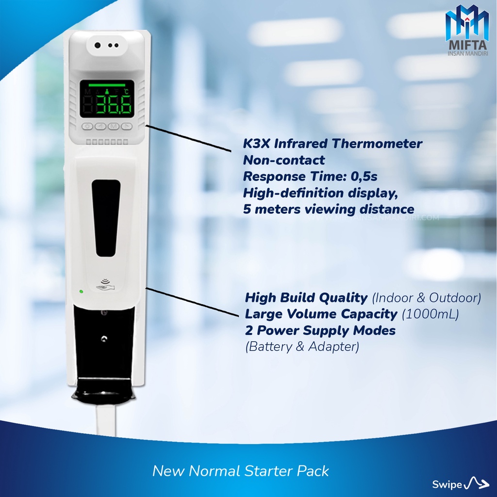 OTOMATIS HAND SANITIZER DISPENSER + TERMOMETER INFRARED K3X + STAND