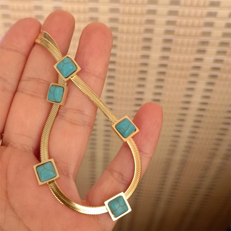 Kalung gelang gepeng batu tosca titanium anti karat harga grosir bisa cod