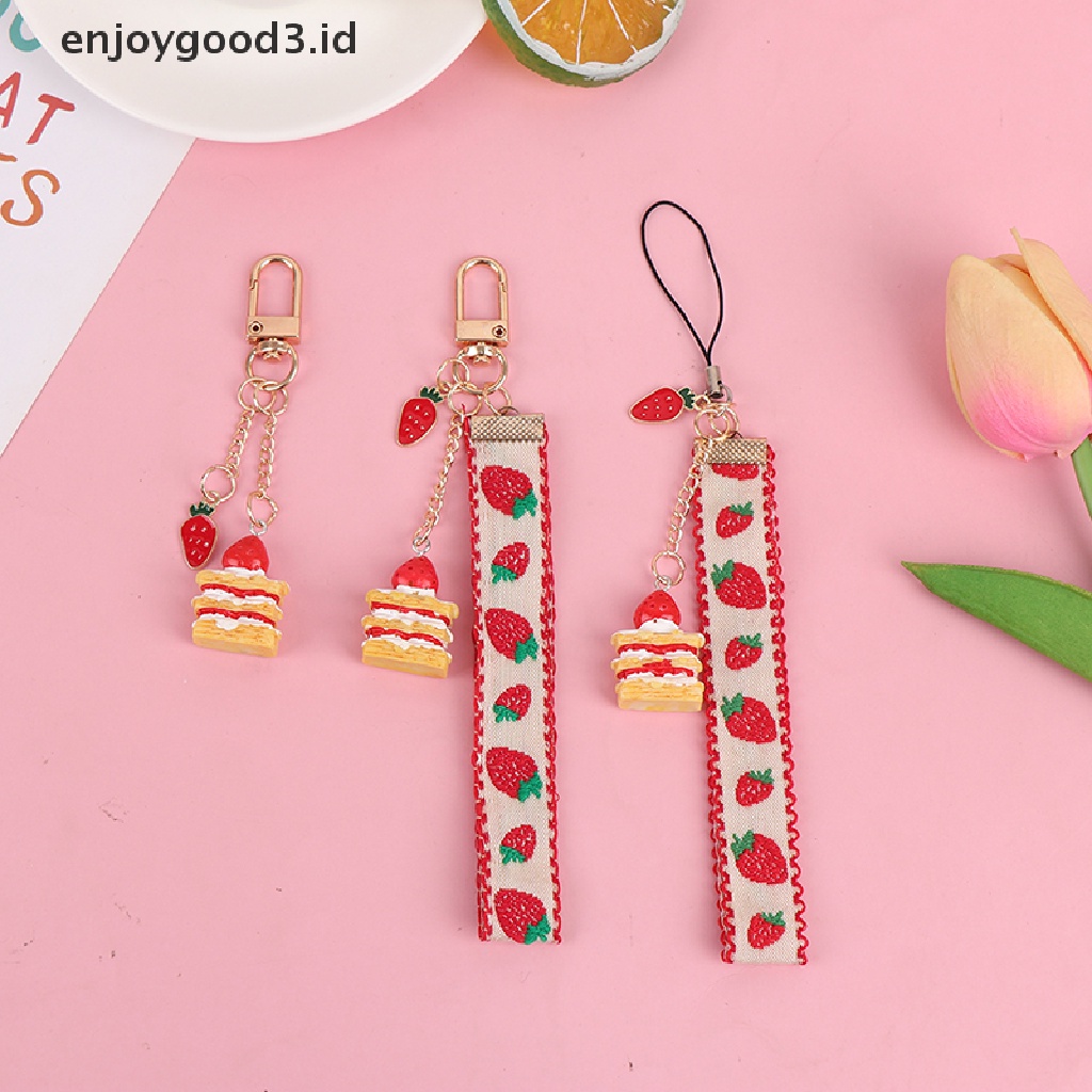 1 Pc Tali Lanyard Dengan Liontin Kue Strawberry Untuk Dekorasi Ponsel